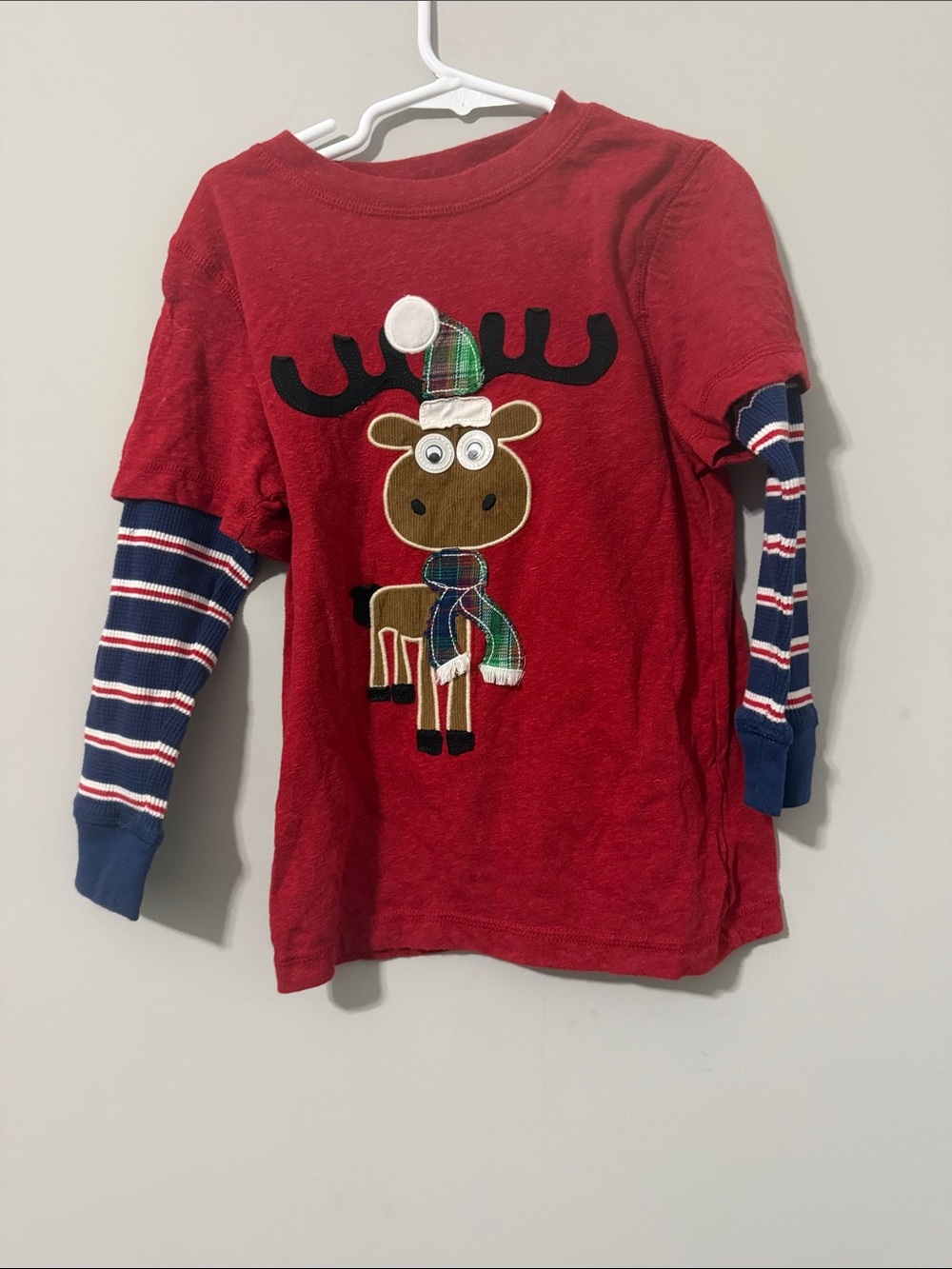 J. Khaki Red Long-Sleeve Reindeer Layered-Look Tee-Size 5